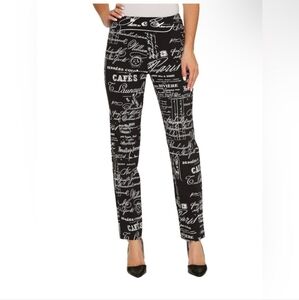 Krazy Larry Black and White Script Print Women's Pants Pull On Bold Skinny 4